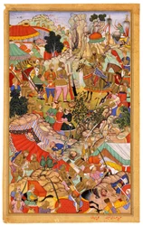 La tête du chef mongol Ong Khan présentée à Tayang Khan. Miniature tirée de Jami