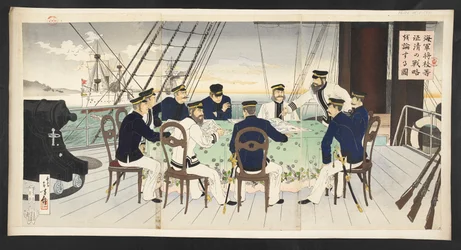 Officiers de marine japonais discutant de tactiques