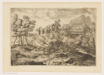 Paysage avec bergers et troupeau près d