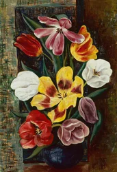 Vase de tulipes (huile sur toile)