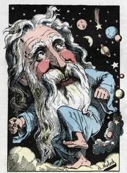 Allégorie de Dieu dans «Le Trombinoscope» de Touchatout, caricature de B. Moloch de 1882 (1849-1909). Collection particulière.