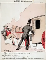 HE. EX. EX. Motoredons : Caricature du transport en ville. Un bourgeois demande à un cocher de l