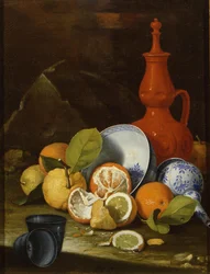 Bucchero, porcelaine, oranges et citrons