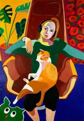 Une fille et son chat, tout douillets
