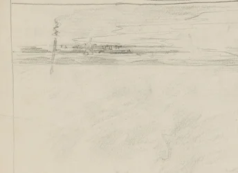 Vue de mer avec jetée et une figure sur la ligne de marée
