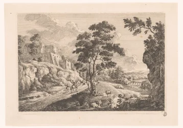 Paysage avec maisons sur une montagne