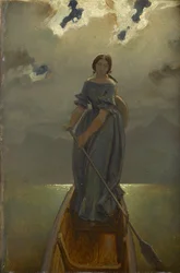 La femme du bateau Baronne Marie Spaun au Gmundner See, vers 1851