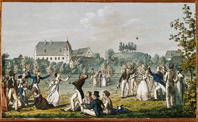 Un jeu de balle à Atzenbrugg ... (eau-forte)