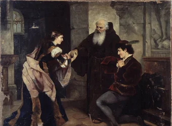 Le mariage de Roméo et Juliette. Scène inspirée de la pièce de théâtre de William Shakespeare (1564-1616). Peinture de Moritz Ludwig von Schwind (1804-1871), huile sur toile, art autrichien, milieu du XIXe siècle, romantisme. Musée d
