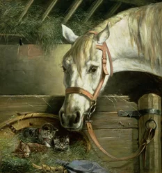 Cheval et chatons, 1890