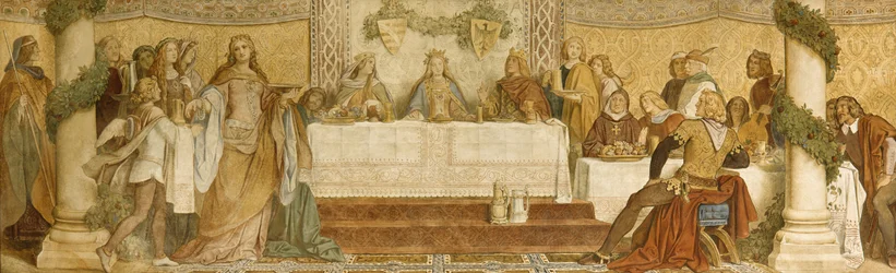 Détail de la fresque du Landgrave, Château de Wartburg, vers 1855