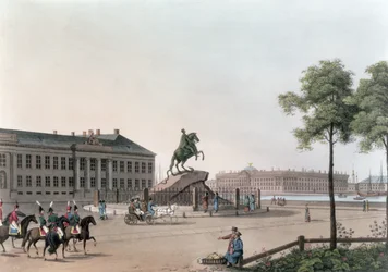 Vue de la Place de Pierre le Grand et de la Maison du Sénat à Saint-Pétersbourg, illustration pour mai de 