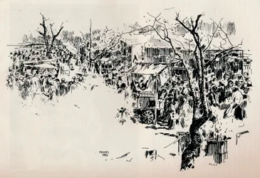 Scène de rue à Asakusa, vers 1897