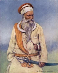 Un guerrier sikh (lithographie en couleur)