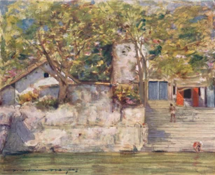 Sur les marches de la rivière à Agra, 1905