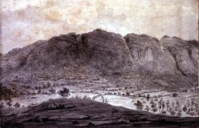Vue panoramique de Derwentwater et de la vallée de Keswick, détail des montagnes, vers 1772 (détail)