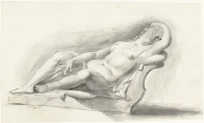 Statue de femme nue, allongée sur un coussin