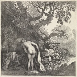 Femme se baignant, vue de dos