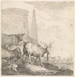 Chèvres et vaches près d
