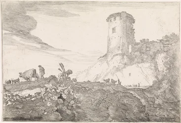 Paysage avec tour ronde