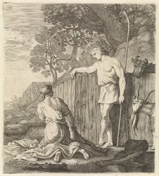 Blanchisseuse et berger près d