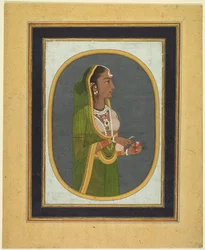 Dame de cour versant du vin, vers 1760, bordures vers 1830