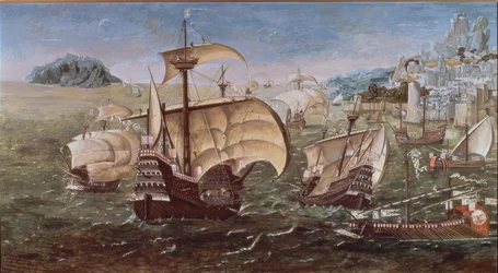Embarcations portugaises sur une côte rocheuse – XVIe siècle – Copie de l