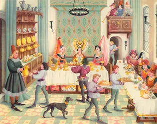 Dîner des dames (lithographie couleur)