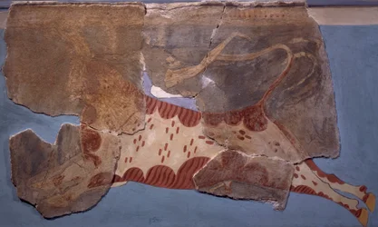Scène de tauromachie, fresque du palais de Tirinto, civilisation mycénienne