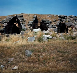 Art mycénien : maisons construites dans les fortifications de la ville de Tirynthe, vers 1200 av. J.-C.