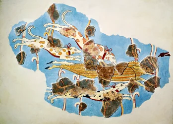 Fresque représentant une scène de chasse, de Tirynthe, Grèce