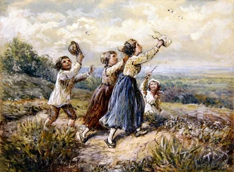 Enfants chassant des papillons