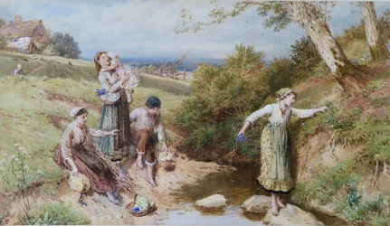 Cueillir des primevères et des fleurs de printemps