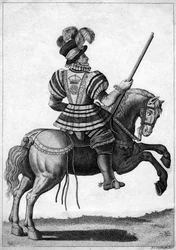Un Yeoman de la Garde, assistant la reine Elizabeth I en déplacement