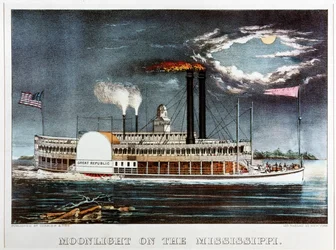Le Mississippi au clair de lune, le bateau à vapeur Great Republic ... (épreuve coloriée)
