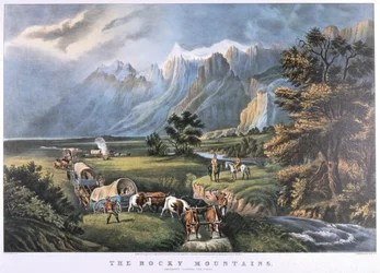 Les montagnes Rocheuses, vers 1870 (lithographie)