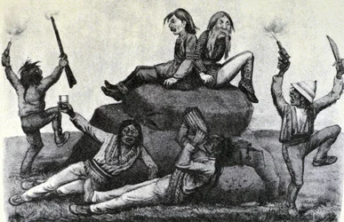 Un Hurlement - Sur le Sentier de la Guerre (dessin original de Thomas Worth, à partir duquel l