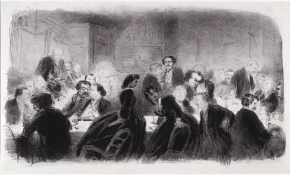 Lithographie anonyme représentant des personnalités littéraires et artistiques des années 1850