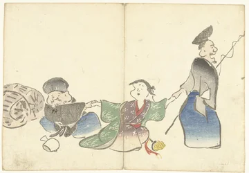 Deux dieux de la fortune et une danseuse de temple (Prentenalbum van Korin) (Korin gafu)