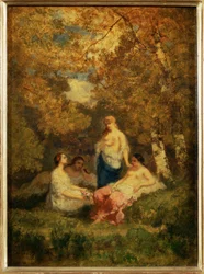 Quatre filles au repos dans la foret - Four girls resting in a …