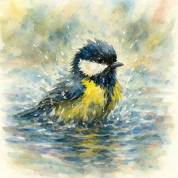 Aquarelle « La mésange bleue qui s