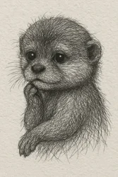 La petite loutre réfléchie