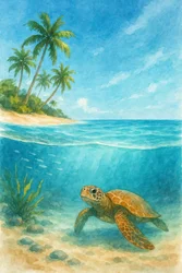Vue sur les tortues marines tropicales