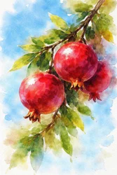Peinture représentant des grenades aux couleurs vives