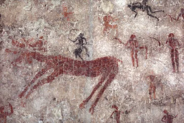 Peinture murale néolithique de chasse et de chasseurs Catal Huyuk