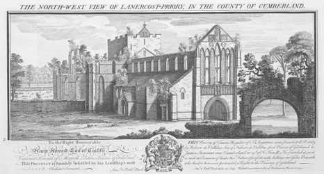 Vue nord-ouest du prieuré de Lanercost dans le comté de Cumberland, 1739