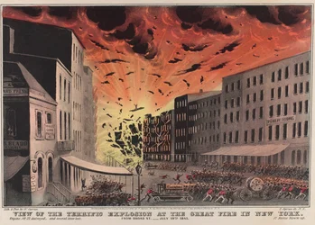 Vue de la terrible explosion lors du grand incendie à New York. De Broad St. - 19 juillet 1845