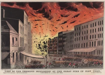 Vue de la terrible explosion lors du Grand Incendie de New York. Depuis Broad St. - 19 juillet 1845
