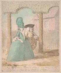Papa et maman de Miss Peagreen se promenant dans les promenades publiques à un lieu de baignade