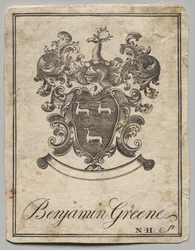 Ex-libris : Armoiries avec inscription Benjamin Greene